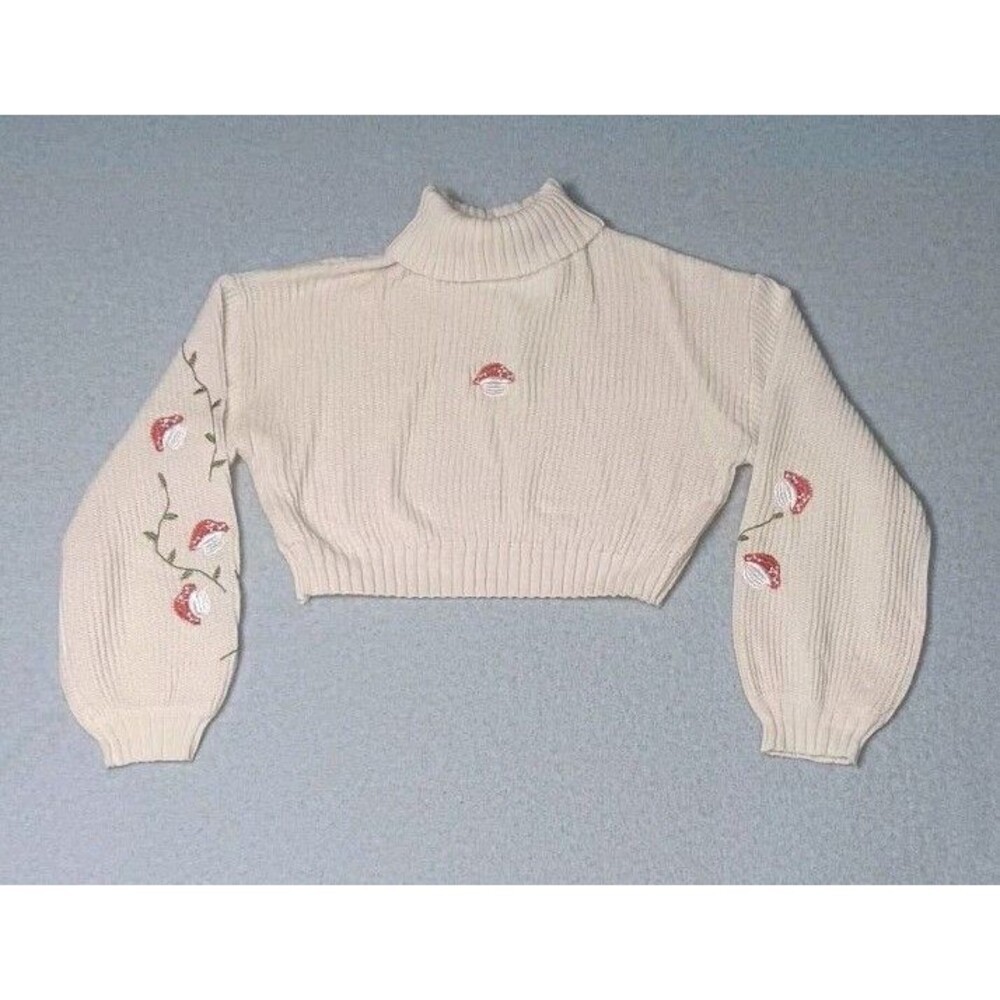 Romwe Long Sleeve Cropped Turtle Neck Sweater Womens Size Medium Cream Color...
